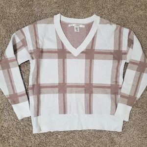Max Studio Tan White Plaid Long Sleeve Thick Warm Womens Shirt Medium   Good pre